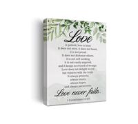 Bible Verse Canvas Wall Art Christian Scripture Painting Love is Patient Love is Kind Religious Gift for Wedding Home Bedroom Faith Hope Love Decor(Unframed,12x18inch(30x45cm))