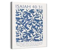 Bible Verse Serenity Wall Art Isaiah 40 31 Blue Christian Decor with Pigeon Eagles for Home Kitchen(Unframed,08x12inch(20x30cm))