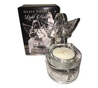 Biblegifts - Portacandele votivo a forma di angelo, altezza 10,2 cm, in vetro, ornamento per candele religiose