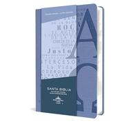 Biblia RVR 1960 letra grande tamano manual, simil piel azul celeste con