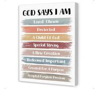 Biblical Affirmations Wall Art for Kids, God Says I Am Loved Christian Canvas Decor for Nursery Classroom(Unframed,12x18inch(30x45cm))