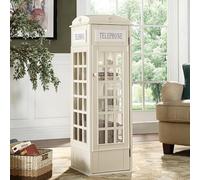 Biblioteca a piante con telefono in legno vintage, Biblioteca a forma di cabina telefonica a piante a 5 livelli con porta in acrilico, Biblioteca per il salotto per la conservazione e la esposizione,