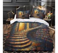 Biblioteca antica copripiumino Set di 3 Pezzi microfibra morbida stampa 3D con federe per cuscini cerniera nascosta Fantasia mistica Set Di Copripiumino for coppie e ragazzi Single（135x200cm）