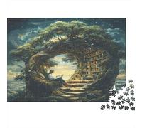 Biblioteca Incantata nell Albero Puzzle 1000 Pezzi Gioco di Puzzle 1000 Pezzi Carta per Adulti Scena Notturna Magica Relax Regalo Casa 38x26cm/1000pcs
