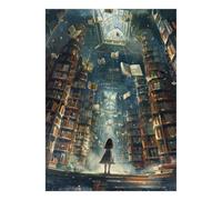 Biblioteca Libri Ragazza Puzzle, 1000 Pz Gioco Interiore Adulto | 52x38cm Cartone, Allenamento Cerebrale, Finitura Superficie Liscia, Amanti D'arte, Riduzione Lo Stress