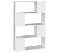 Biblioteca separatore di stanza bianco legno di ingegneria 4 scomparti | Design classico, immagazzinaggio riviste libri DVD, dispositivi multimediali, oggetti decorativi, partizione interna, uso