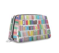Biblioteca, trousse per cosmetici, libreria dei cartoni animati con libri colorati, organizer in pelle, borsa per trucco riutilizzabile, multicolore, S, multicolore_10, Taglia unica, Beauty Case