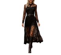 BIBOKAOKE Abito da donna boho western vintage, stile rustico, lungo, con motivo floreale, casual, a maniche lunghe, per cosplay, feste, festival, feste, Stil#a01 Nero, XL