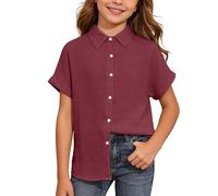 BIBOKAOKE Camicetta da ragazza con bottoni e maniche corte - Classica camicia casual con colletto alto | Top versatile per tutti i giorni e la scuola dal look elegante
