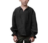 BIBOKAOKE Camicia medievale da ragazzo, a maniche lunghe, costume da pirata, con volant, casual, per cosplay, a maniche lunghe, casual, per teatro, alla moda
