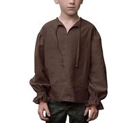 BIBOKAOKE Camicia medievale da ragazzo, a maniche lunghe, costume da pirata, con volant, casual, per cosplay, a maniche lunghe, casual, per teatro, alla moda
