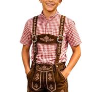 BIBOKAOKE Camicia per bambini, a maniche corte, colletto alto, a quadretti, tradizionale, bavarese, classica, confortevole, traspirante, per feste, feste popolari, scuola, tempo libero