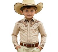 BIBOKAOKE Camicia western da ragazzo, a maniche lunghe con ricamo floreale, per feste a tema e feste di campagna