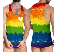 BIBOKAOKE Canotta da uomo Pride con gradiente di colore arcobaleno e cuore, maglietta sportiva con scritta Love Wins sulla schiena, comoda maglietta muscle per il fitness, Stil#i01 Multicolore, M