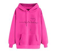 BIBOKAOKE Felpa con cappuccio da donna a maniche lunghe, motivo a cuore, casual, con scollo rotondo, con cappuccio, maglione invernale, Stil#b08 rosa acceso, XL