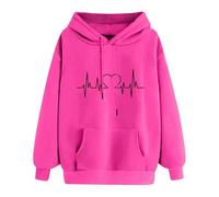 BIBOKAOKE Felpa con cappuccio da donna a maniche lunghe, motivo a cuore, con scollo rotondo, maglione invernale streetwear, felpa con cappuccio, casual, con cappuccio, Stil#a08 rosa acceso, M