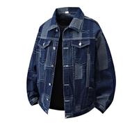 BIBOKAOKE Giacca in denim da uomo con design patchwork - Giacca in jeans con colletto classico a risvolto in stile urbano, alla moda, robusta, per l'uso quotidiano e il tempo libero, Stile: blu x02, L