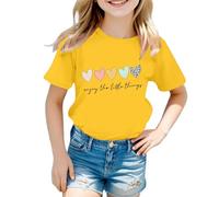 BIBOKAOKE Maglietta da ragazza a maniche corte con fila a cuore e scritta - Maglia larga con scollo rotondo | Maglietta alla moda per gioco e scuola