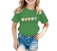 BIBOKAOKE Maglietta da ragazza a maniche corte con fila a cuore e scritta - Maglia larga con scollo rotondo | Maglietta alla moda per gioco e scuola