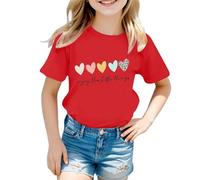 BIBOKAOKE Maglietta da ragazza a maniche corte con fila a cuore e scritta - Maglia larga con scollo rotondo | Maglietta alla moda per gioco e scuola