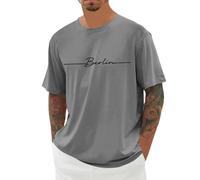 BIBOKAOKE Maglietta da uomo a maniche corte con scritta "Berlin", taglio ampio con scollo rotondo, per città e tempo libero, Stil#z05 Grigio, 3XL