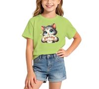 BIBOKAOKE Maglietta unisex per bambini con grande stampa di gatti e cuore per il tempo libero, essenziale per emozionanti compleanni dei bambini e visite attive al parco giochi