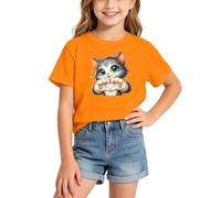 BIBOKAOKE Maglietta unisex per bambini con grande stampa di gatti e cuore per il tempo libero, essenziale per emozionanti compleanni dei bambini e visite attive al parco giochi
