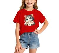BIBOKAOKE Maglietta unisex per bambini con grande stampa di gatti e cuore per il tempo libero, essenziale per emozionanti compleanni dei bambini e visite attive al parco giochi