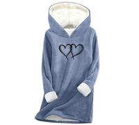 BIBOKAOKE Maglione da donna in pile foderato, con stampa a cuore dell'amore, a maniche lunghe, maglione invernale caldo da donna, morbido maglione per il tempo libero, Stil#y02 Blu, S