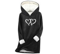 BIBOKAOKE Maglione da donna in pile foderato, con stampa a cuore dell'amore, a maniche lunghe, maglione invernale caldo da donna, morbido maglione per il tempo libero, Stil#y01 Nero, XL