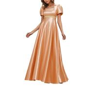BIBOKAOKE Maxi abito da donna con maniche corte ad ali - Abito attillato con scollo quadrato e vita sciancrata | Elegante abito da sera per matrimonio e gala, Stil#l03 arancione, XS