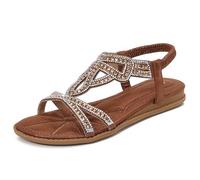 BIBOKAOKE Sandali da donna con strass e design a T - Eleganti scarpe estive aperte con fodera interna imbottita, elegante scuola da spiaggia per il tempo libero e l'uso quotidiano, Stile D06 Marrone