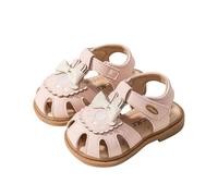 BIBOKAOKE Sandali per bambine con punta chiusa e chiusura adesiva, grazioso fiocco sulla scarpa per bambini, suola morbida e traspirante, per parco giochi estivi, Stile Q02 rosa, 20.5 EU