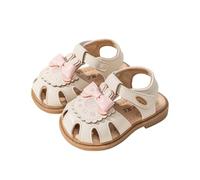 BIBOKAOKE Sandali per bambine con punta chiusa e chiusura adesiva, grazioso fiocco sulla scarpa per bambini, suola morbida e traspirante, per parco giochi estivi, Stile Q01 beige, 22 EU