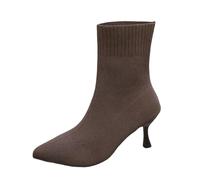 BIBOKAOKE Stivali da donna a temperino, tinta unita, tacco elegante, tacco ingombrante, comodi per attività all'aria aperta, caldi e invernali, marrone, 37 EU