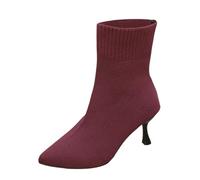 BIBOKAOKE Stivali da donna a temperino, tinta unita, tacco elegante, tacco ingombrante, comodi per attività all'aria aperta, caldi e invernali, Vino, 39 EU