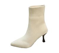 BIBOKAOKE Stivali da donna a temperino, tinta unita, tacco elegante, tacco ingombrante, comodi per attività all'aria aperta, caldi e invernali, beige., 42 EU