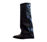 BIBOKAOKE Stivali sopra il ginocchio da donna - Fold Over Shark Boots Stivali alti al ginocchio con tacco da cavaliere, stivali da mezza stagione Dressy al ginocchio scarpe medievali, Stile B02 Nero