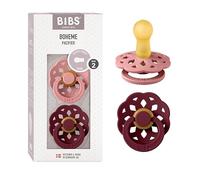 BIBS Boheme Ciuccio confezione da 2 pezzi. Privo di BPA., Tettarella tonda. Lattice di gomma naturale, Prodotto in Danimarca, Taglia 2 (6-18 mesi), Dusty Pink/Elderberry