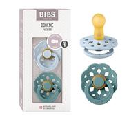 BIBS Boheme Ciuccio confezione da 2 pezzi. Privo di BPA., Tettarella tonda. Lattice di gomma naturale, Prodotto in Danimarca. Taglia 1 (0-6 mesi), Baby Blue/Island Sea