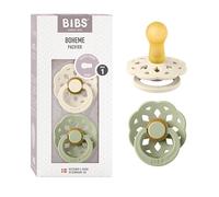BIBS Boheme Ciuccio confezione da 2 pezzi. Privo di BPA. Tettarella tonda, Misura 1 (0-6 mesi), Ivory/Sage