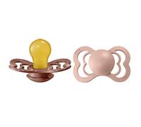 BIBS Ciuccio confezione da 2 pezzi. Privo di BPA, Tettarella simmetrica. Lattice di gomma naturale, Prodotto in Danimarca. Taglia 2 (6-18 mesi), Woodchuck/Blush