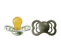 BIBS Ciuccio confezione da 2 pezzi. Privo di BPA, Tettarella simmetrica. Lattice di gomma naturale, Prodotto in Danimarca. Taglia 2 (6-18 mesi), Sage/Hunter Green