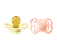 BIBS Ciuccio confezione da 2 pezzi. Privo di BPA, Tettarella simmetrica. Lattice di gomma naturale, Prodotto in Danimarca. Taglia 1 (0-6 mesi), Sunshine/Peach Sunset