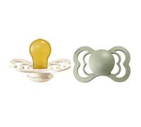 BIBS Ciuccio confezione da 2 pezzi. Privo di BPA, Tettarella simmetrica. Lattice di gomma naturale, Prodotto in Danimarca. Taglia 2 (6-18 mesi), Ivory/Sage