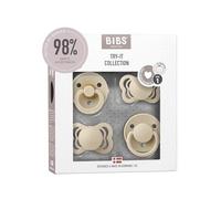 BIBS Ciuccio, confezione da 4 pezzi, Pacchetto di prova, Senza BPA, Tettarella rotonda, simmetrica e anatomica. Lattice di gomma naturale, Prodotto in Danimarca. 0+ mesi (Confezione da 4), Vanilla