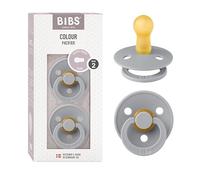 BIBS Colour Ciuccio, 6-18 mesi, confezione da 2, Cloud | Tettarella rotonda | Lattice di gomma naturale | Taglia 2 | Senza BPA | Prodotto in Danimarca | Scudo anti-irritazione