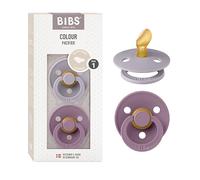 BIBS Colour - Ciuccio anatomico, 2 pezzi, senza BPA, tettarella ortodontica, in lattice di gomma naturale, prodotto in Danimarca, 0-6 mesi (confezione da 2), grigio fossile/malva