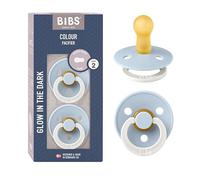 BIBS Colour Ciuccio confezione da 2 pezzi. Privo di BPA. Fluorescente, Baby Blue Glow Taglia 2 (Confezione da 2)