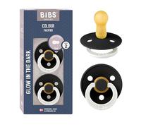 BIBS Colour Ciuccio confezione da 2 pezzi. Privo di BPA. Fluorescente, Black Glow Taglia 2 (Confezione da 2)